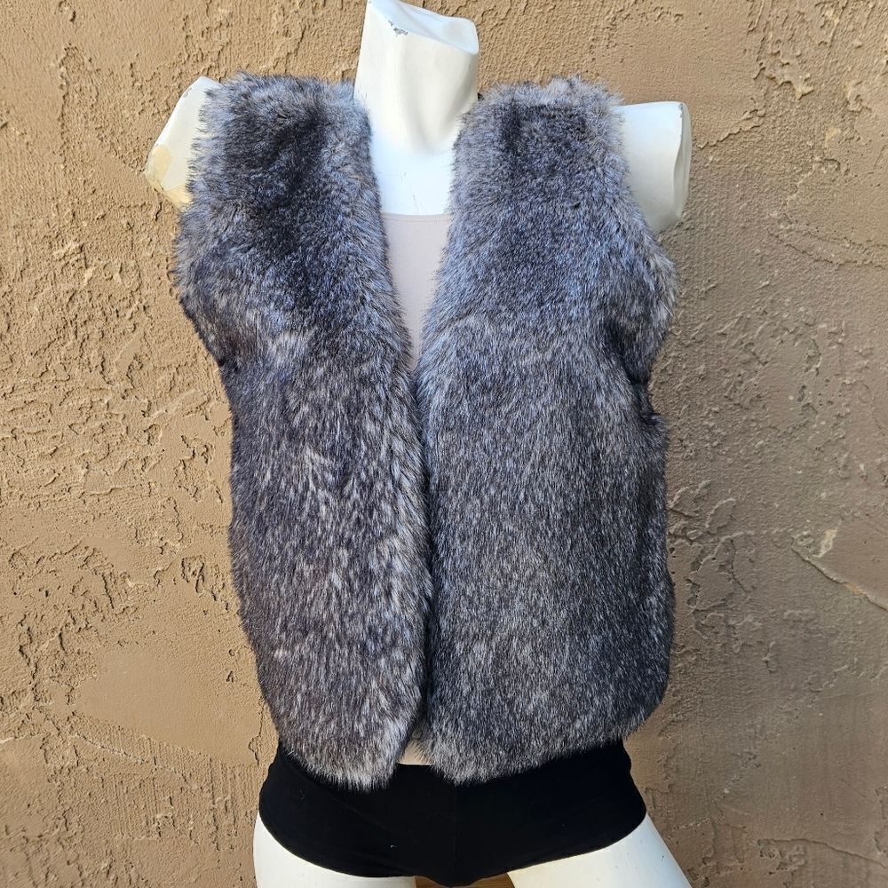 Madison Black and Gray Faux Fur Sweater Vest